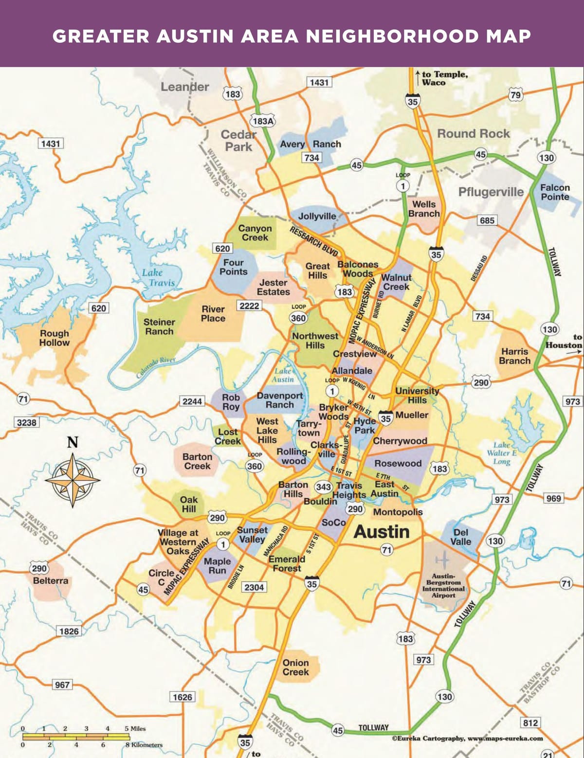 la carte de Austin, texas quartiers