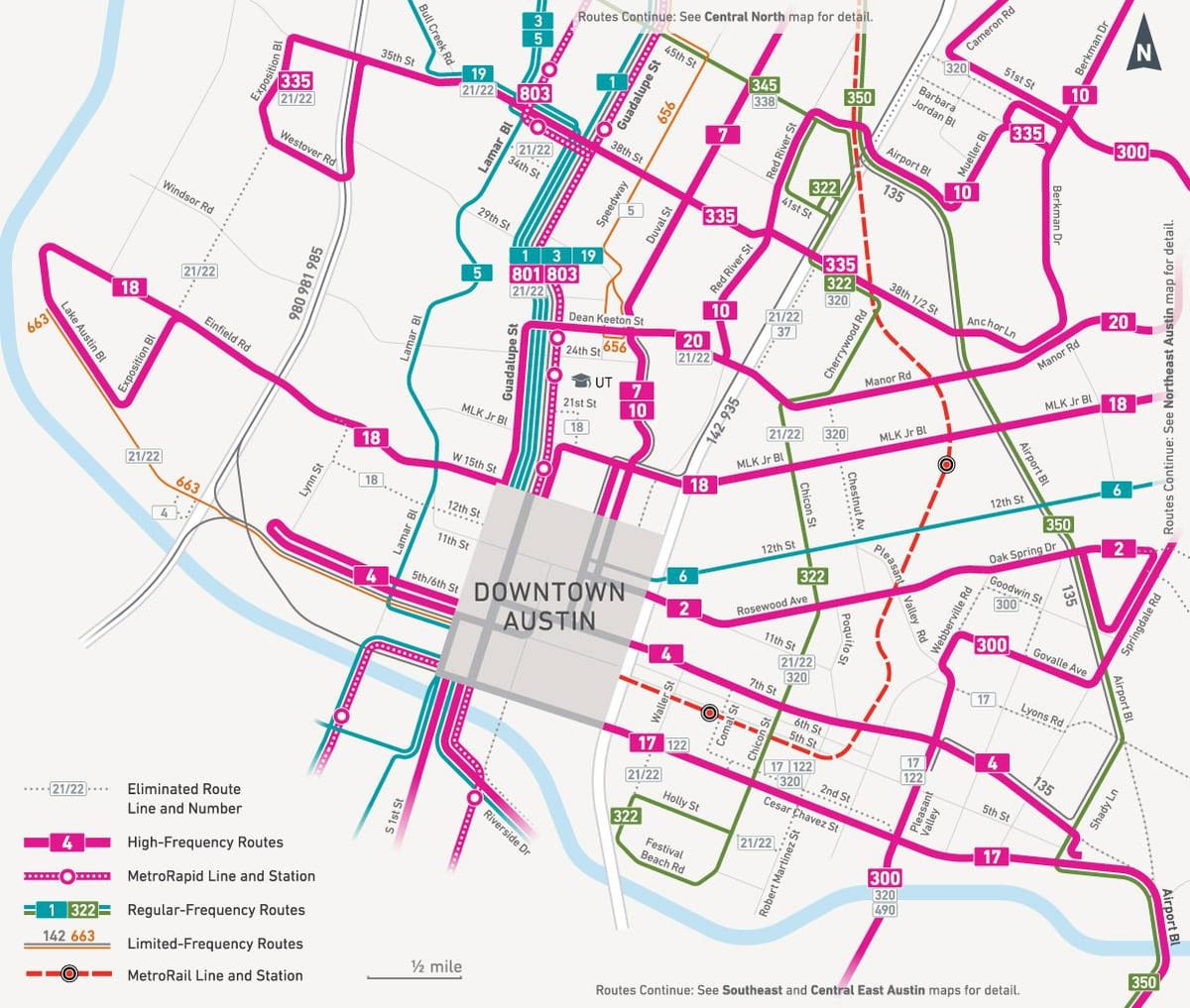 la carte de Austin bus