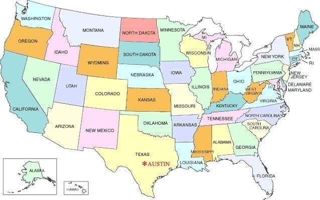Austin dans la carte des états-unis