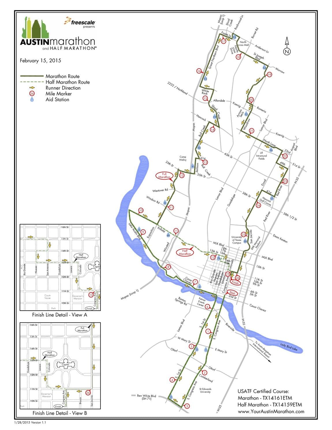 carte du parcours du marathon d'Austin