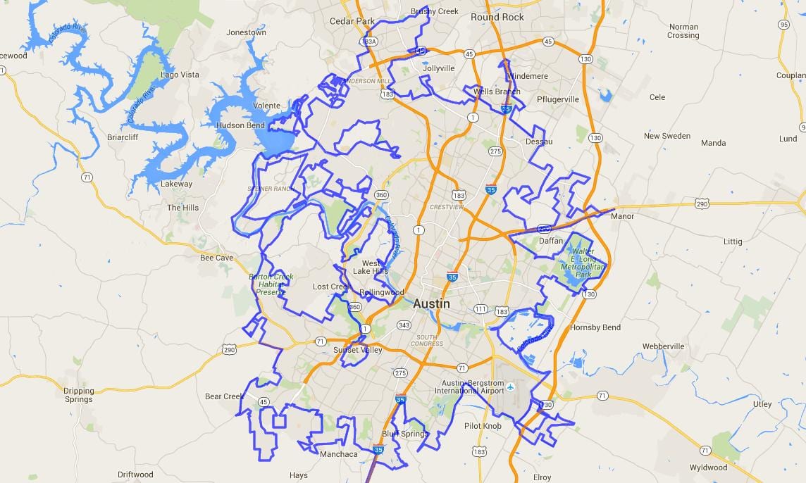 la carte de Austin city limits