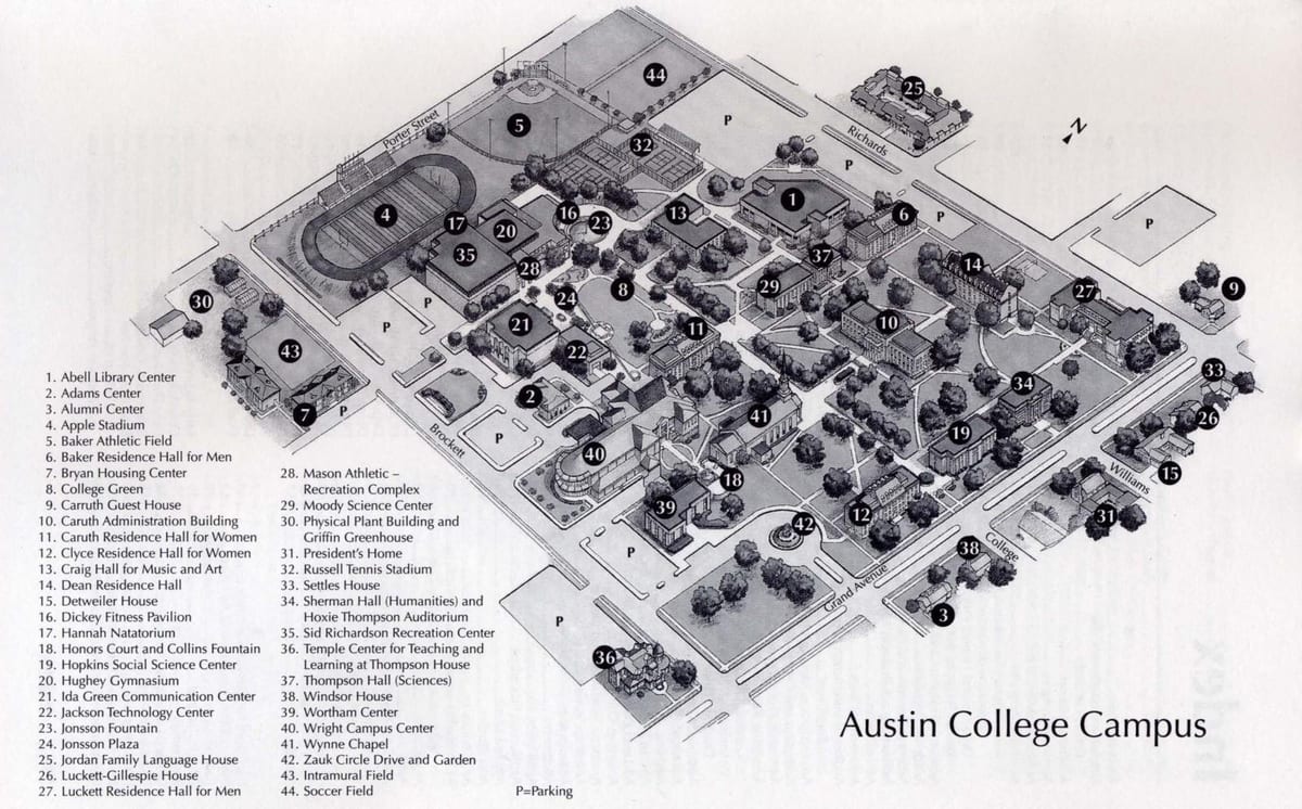 Austin college carte du campus