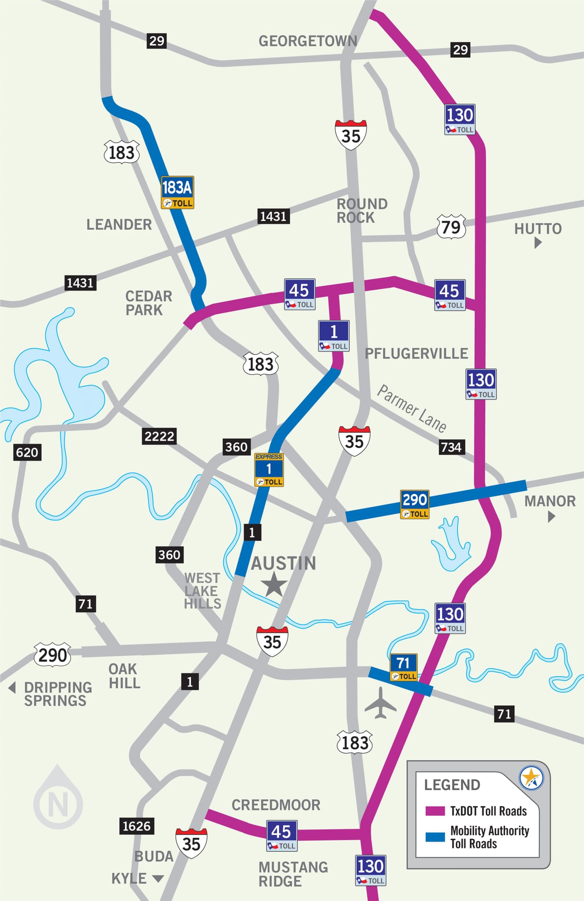 la carte de Austin route à péage
