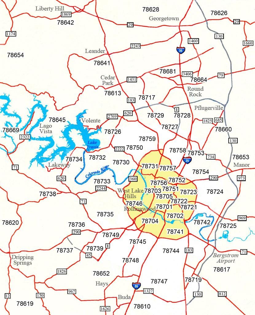 le code postal de la carte de Austin