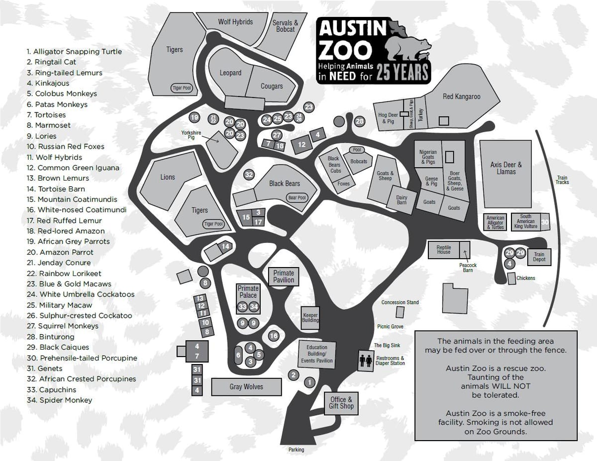 la carte de Austin zoo